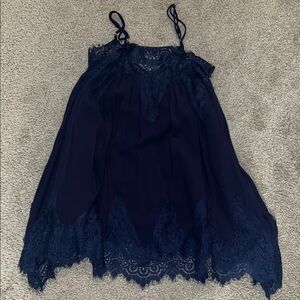 Elegant Navy Lace Trim Women's Top